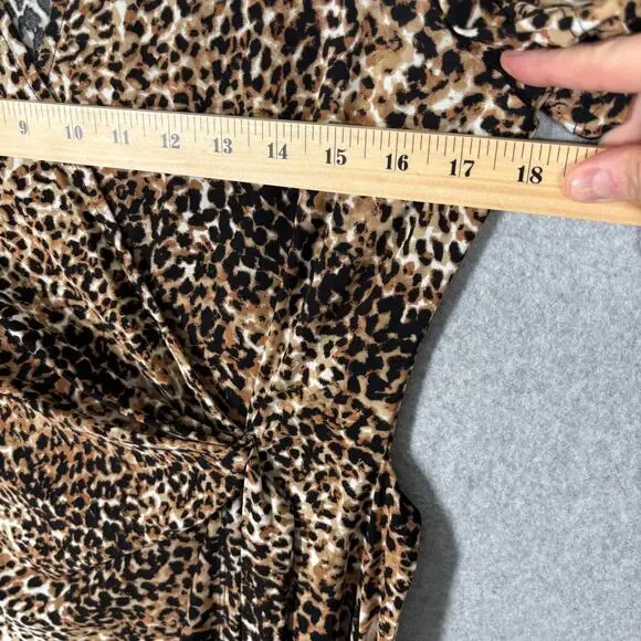 Anne Klein Dress 10 Wrap Leopard Slinky Knit Stretch Waist Tie Career Church
